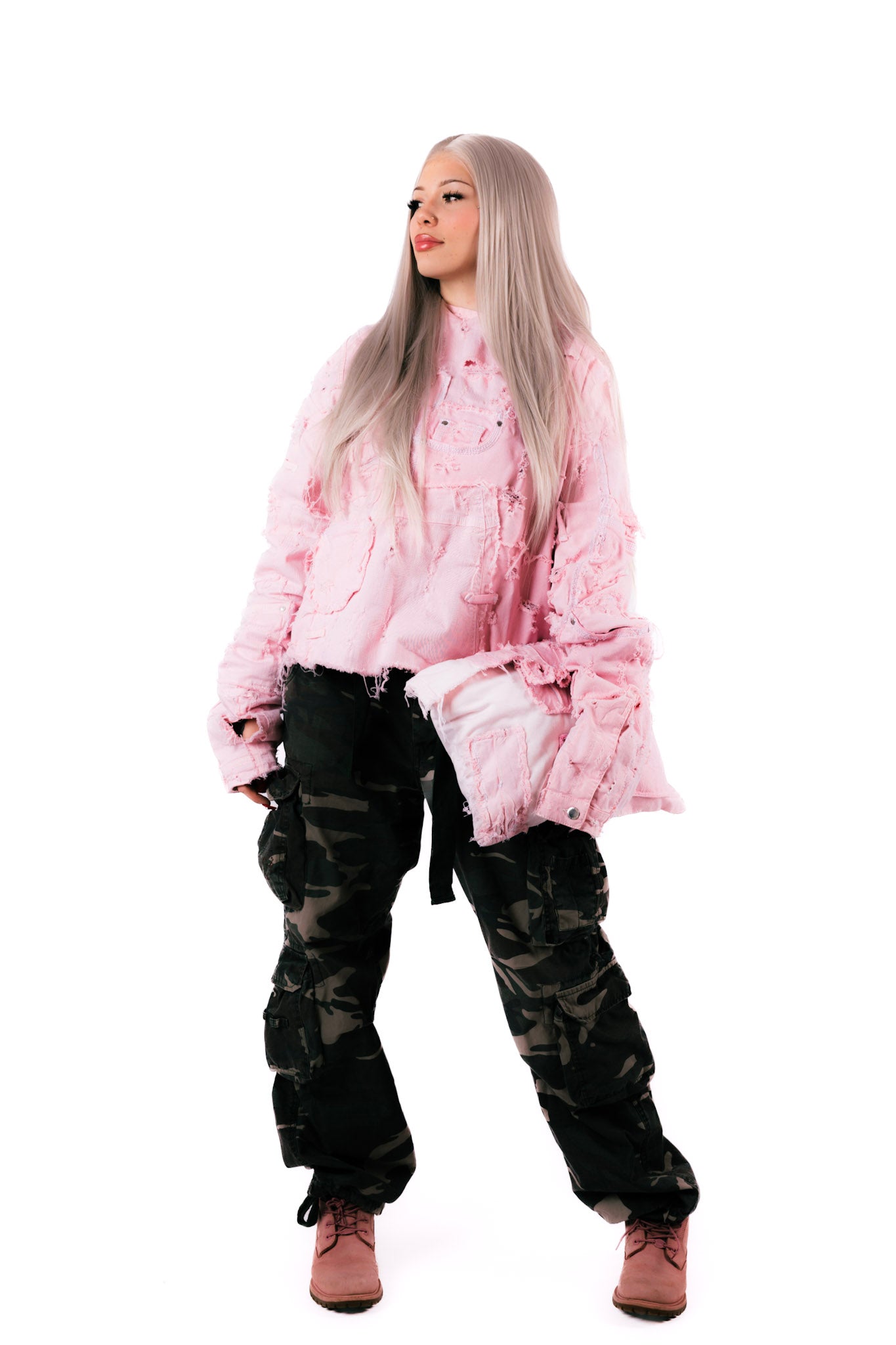 Distressed Pink Hoodie