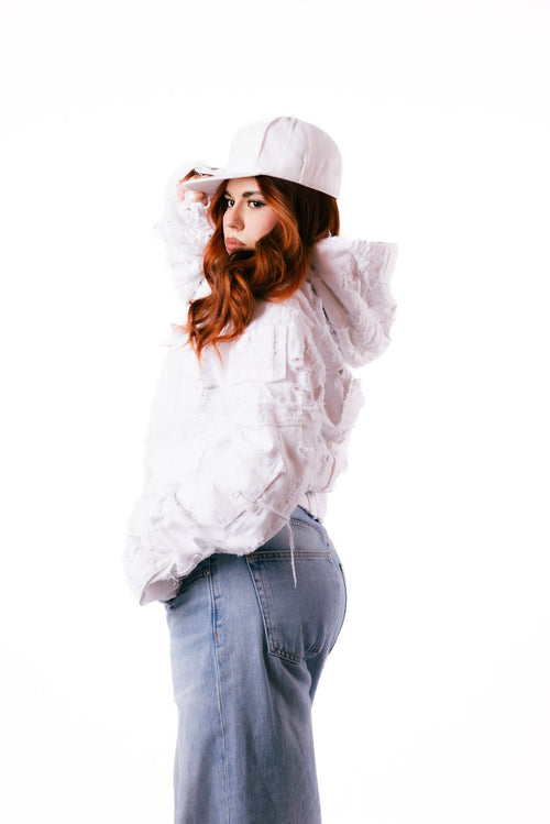 Distressed White Hoodie
